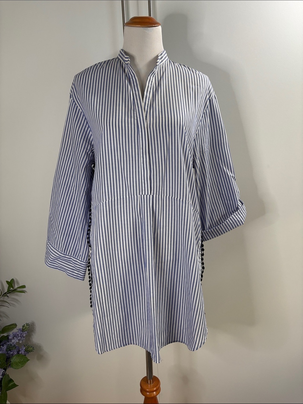 Zara Blue and White Striped Swim Coverup Tunic L